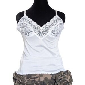Vintage 70s Coquette Romantic Chic White Lace Sheer Camisole Tank